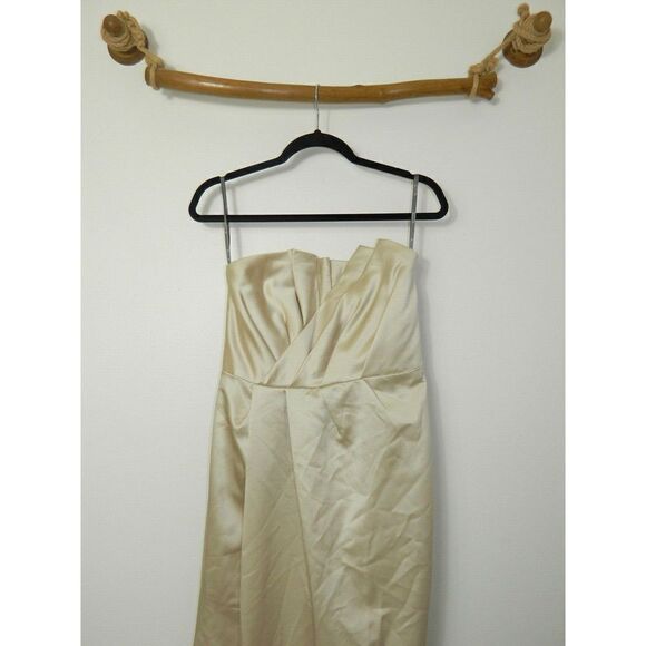 Vera Wang Dress Maxi  Ivory Origami Champagne Strapless Formal Bridesmaid Size 4 - Picture 5 of 12